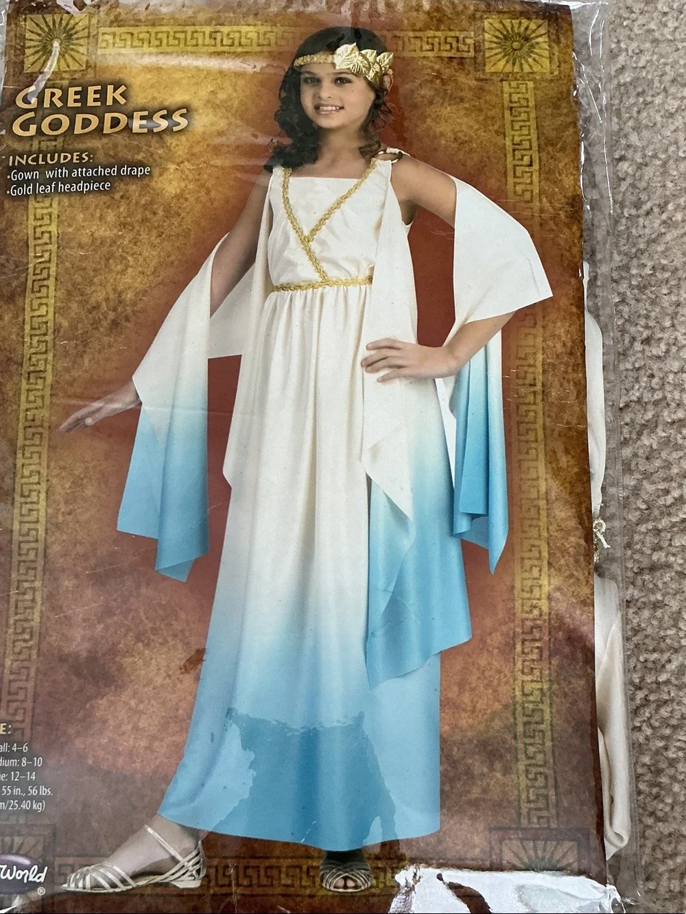 Girls Greek Goddess Costume - Blue and White - Size Medium 8-10